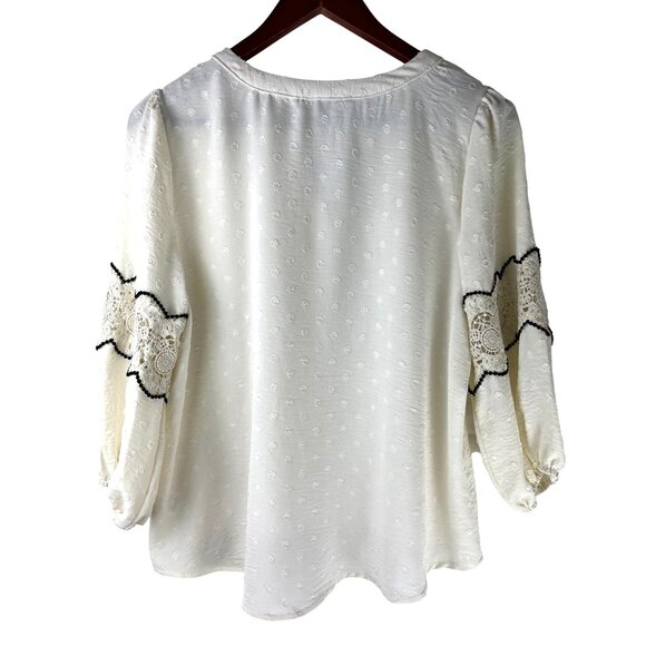 Boho Cottage Adrienne Vittadini Puff Sleeve Lace Button Front Blouse, Women's M - Picture 2 of 8